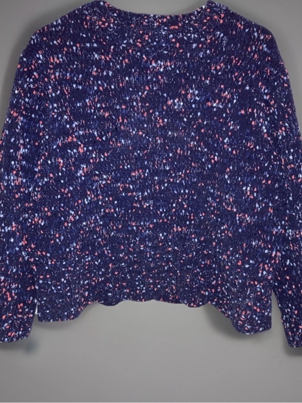 Jun & Ivy Womens Blue Confetti Dot Chenille Cropped Knit Sweater Scalloped Hem S